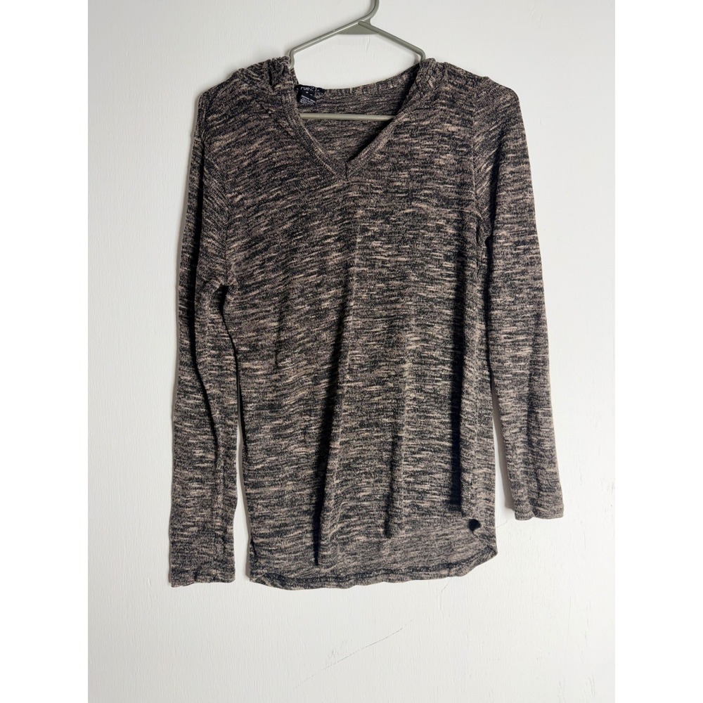 Rue21 Womens Space Dye Marled Knit Hooded Pullover Sweater Gray Tan Medium